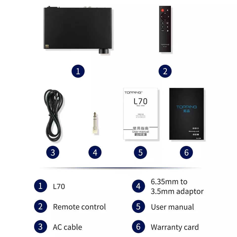TOPPING L70 Full Balanced NFCA Headphone Amplifier 4Pin XLR/4.4 Balanced/6.35mm SE Output Amp With Remote Control - Melbourne Chi-fi Audio
