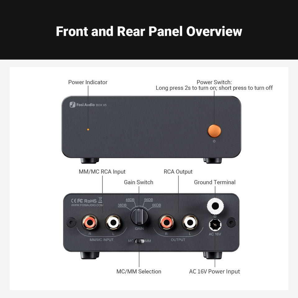 Fosi Audio Box X5 Phono Preamplifier for MM and MC Cartridges